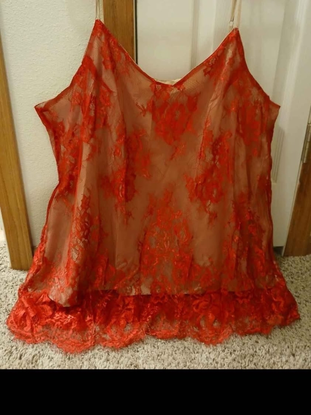 Sheer Lace Slip Cami Tank Top - Red